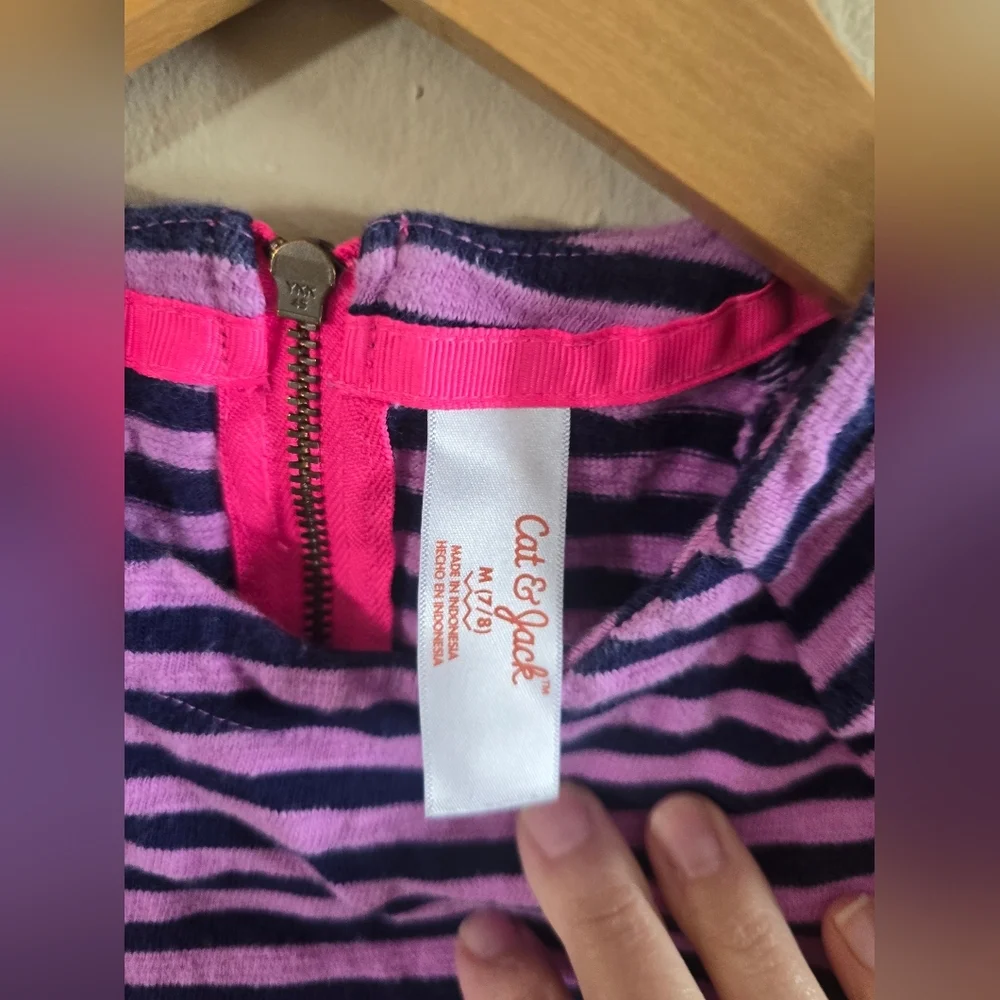 Cat & Jack, Purple Pink/Navy Striped Casual Dress, Size Medium (7/8)